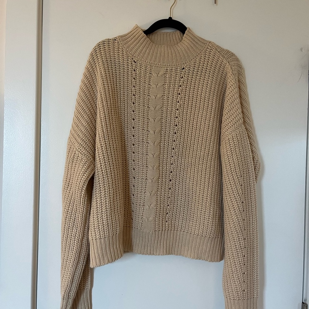Beige Ribbed Cable Sweater